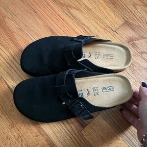 Birkenstock Black Suede Boston Clogs